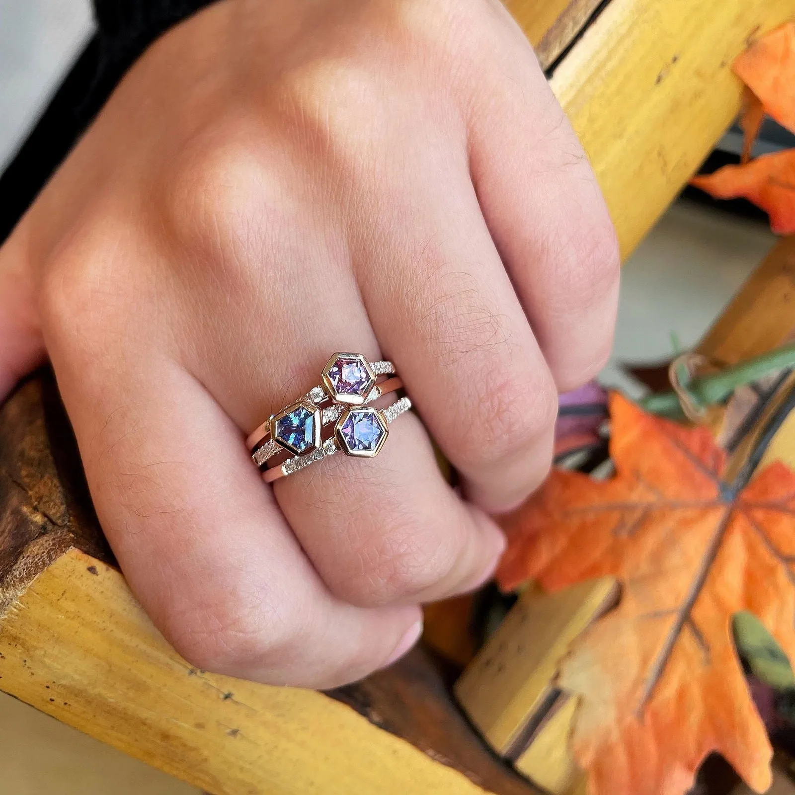 One of a Kind Blue Saphire Shield Stackable ring