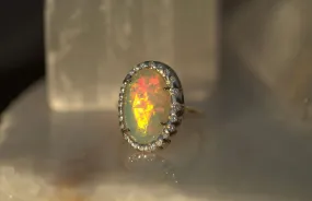 Opal Free Form Diamond Bezel Ring