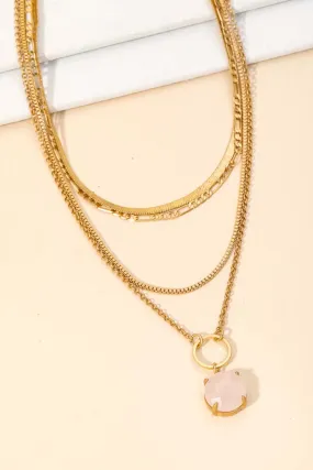 Pink Stone Layered Gold Necklace