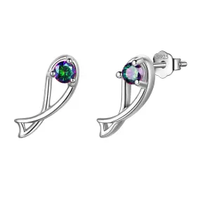 Pisces Stud Earrings Women Girls Constellation Jewelry Mystic Topaz Sterling Silver