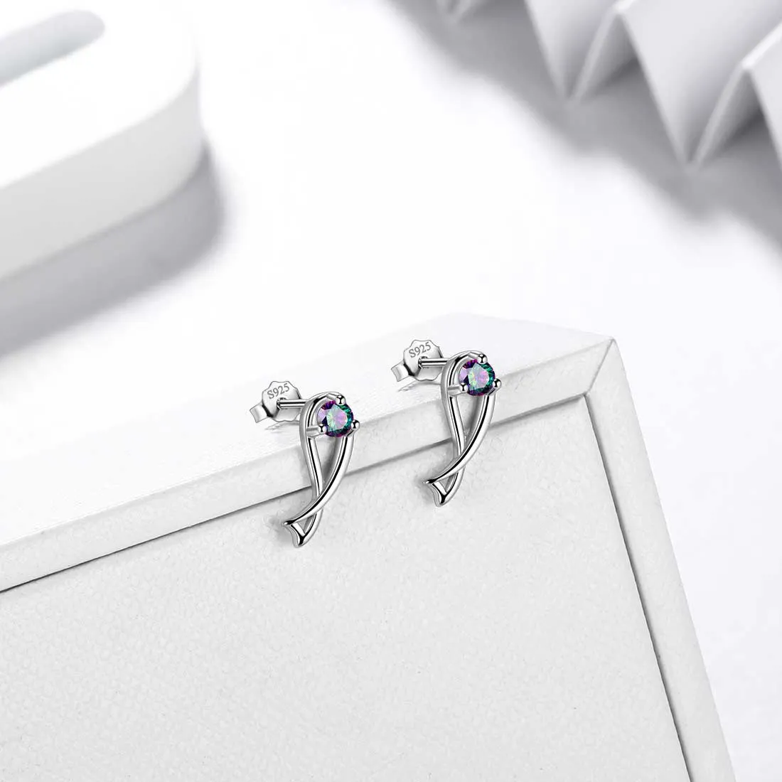 Pisces Stud Earrings Women Girls Constellation Jewelry Mystic Topaz Sterling Silver