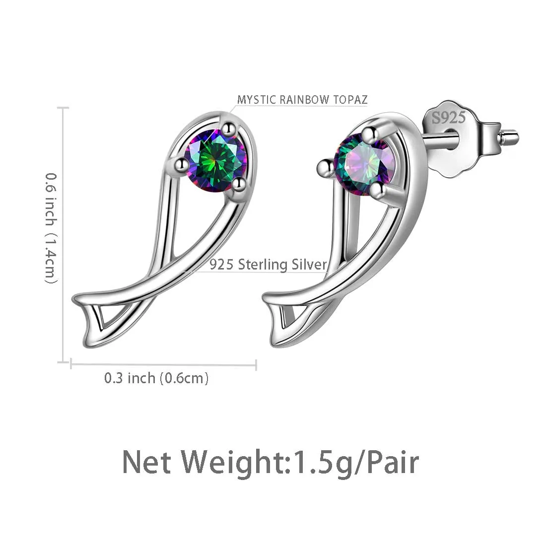 Pisces Stud Earrings Women Girls Constellation Jewelry Mystic Topaz Sterling Silver