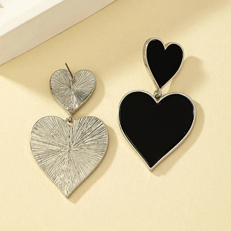 Pre Order:  Black Resin Large Metal Heart Dangle Earrings