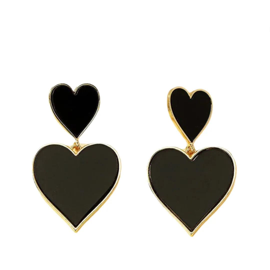 Pre Order:  Black Resin Large Metal Heart Dangle Earrings