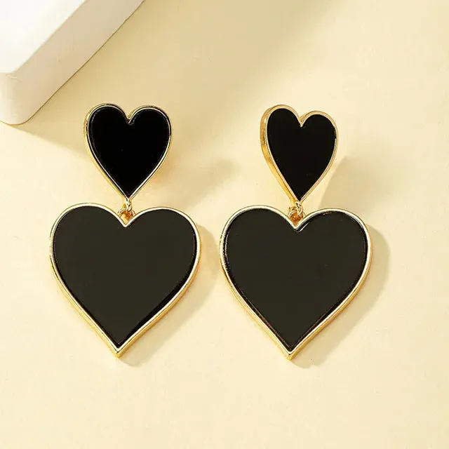 Pre Order:  Black Resin Large Metal Heart Dangle Earrings