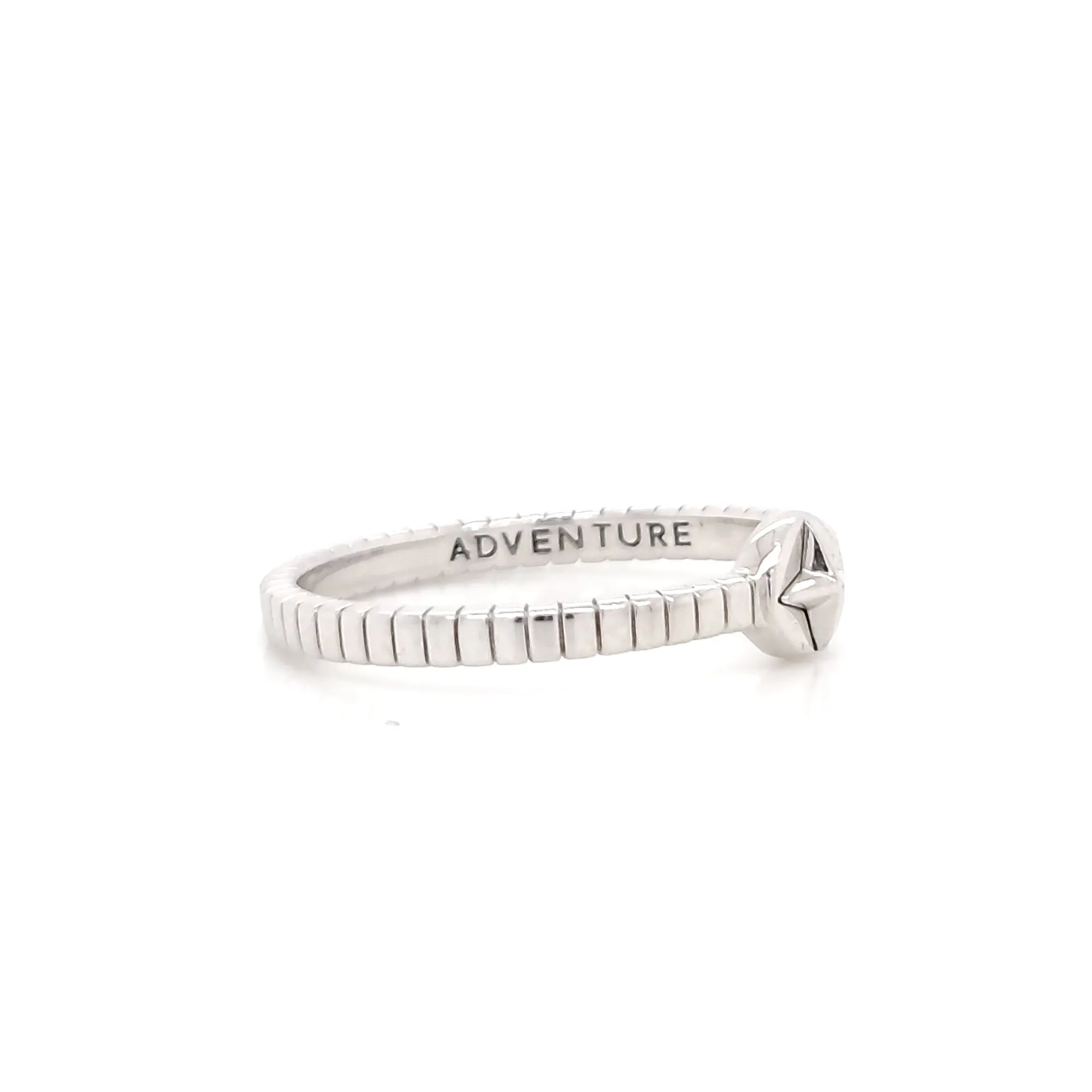 "Adventure" Compass Poesy Sterling Silver Stackable Ring