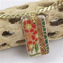 Red Hand Carved Terracotta Flower Pendant on Gold Choker