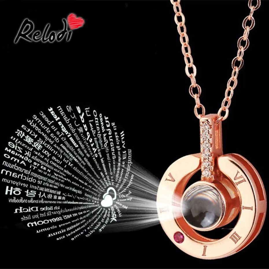 Relodi 100 Language I Love You Necklace Charm Pendant Necklace for Lover Choker Link Chain Valentines Day Gift SP2333