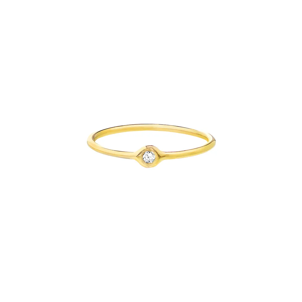 Round Diamond Bezel Ring | 14K Gold Stackable Ring