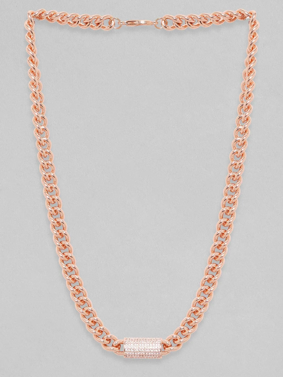 Rubans 18K Rose Gold Cuban Chain Premium Crystal Studded Necklace