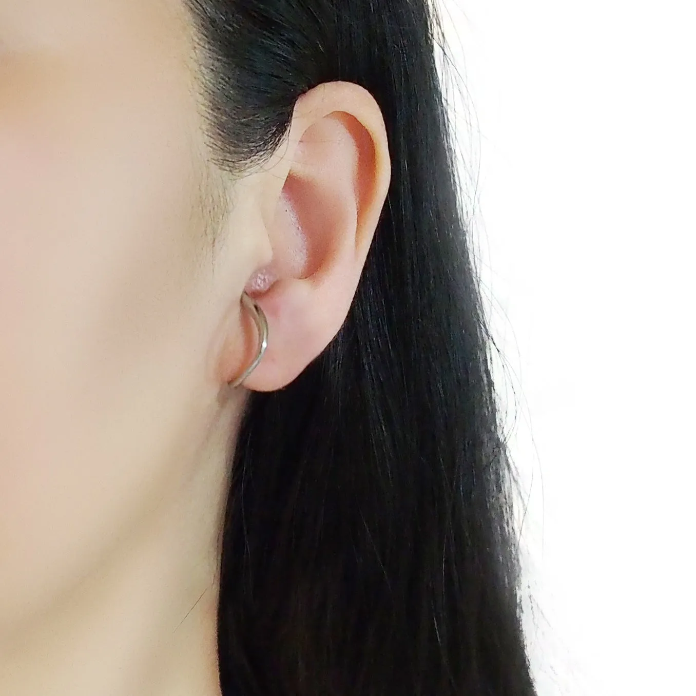 Silver Organic Shaped HoopEar Cuff Clip On Earrings