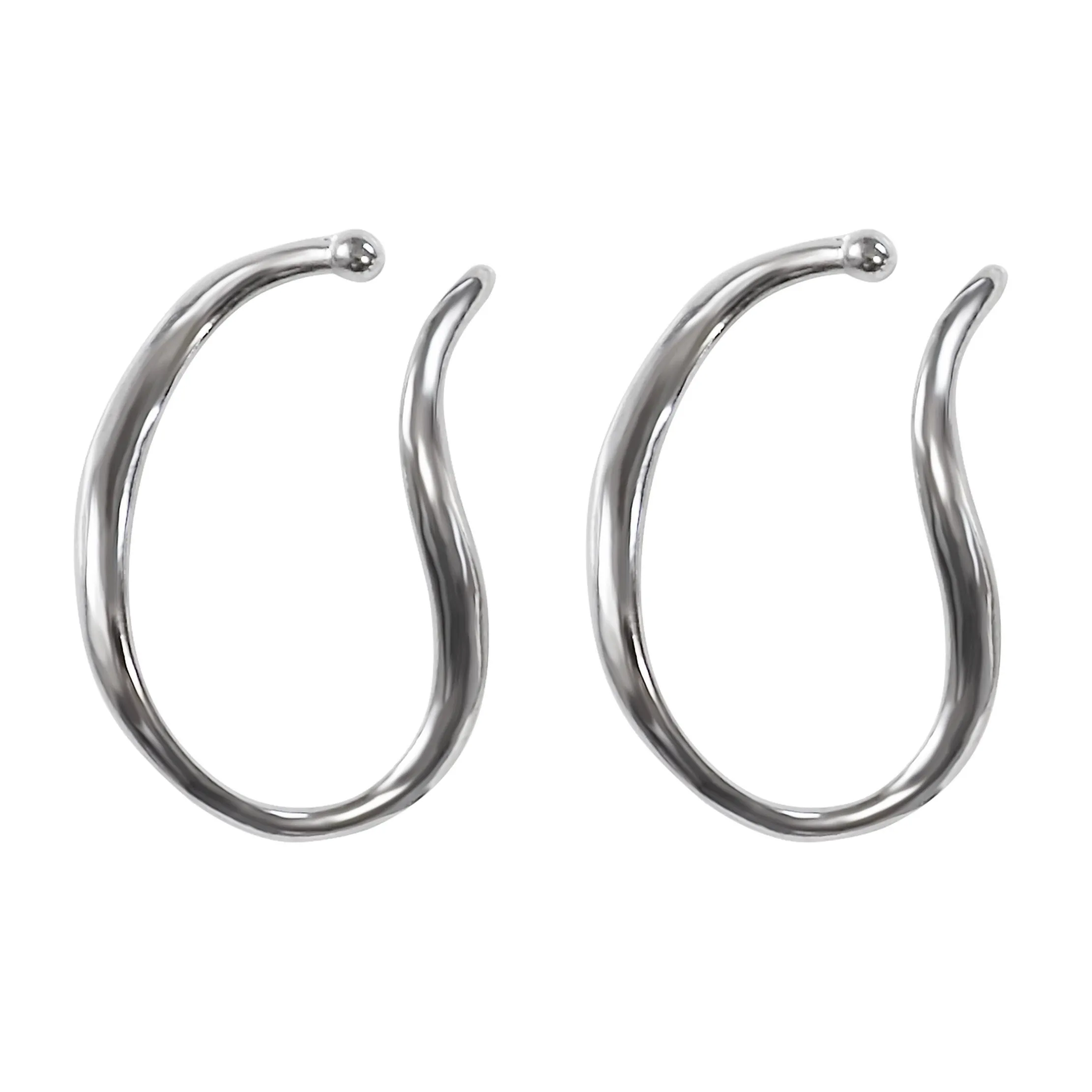 Silver Organic Shaped HoopEar Cuff Clip On Earrings