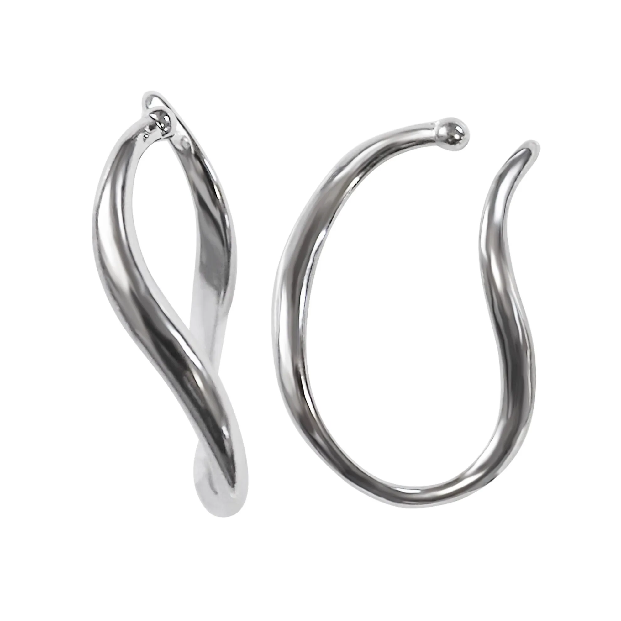 Silver Organic Shaped HoopEar Cuff Clip On Earrings