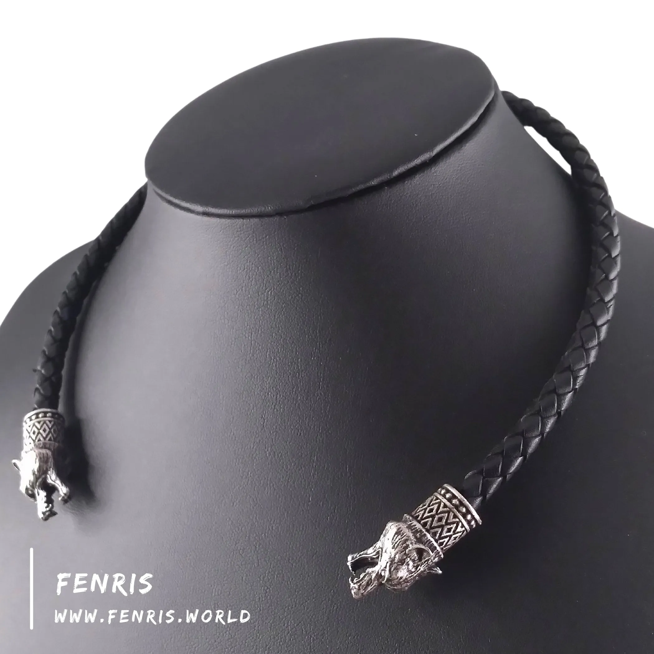 Silver Torc Wolf Black Leather | Fenris