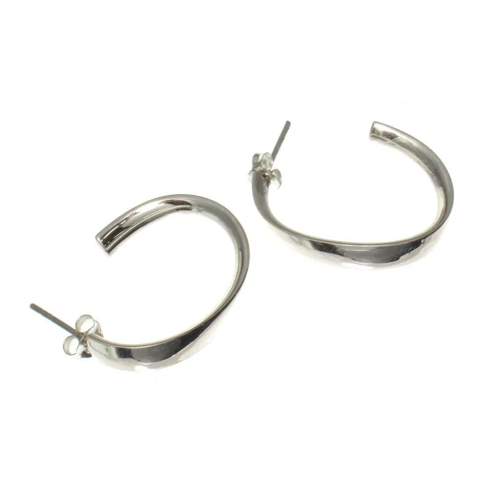 Slightly Twisted Hoop Sterling Silver Earrings with Post