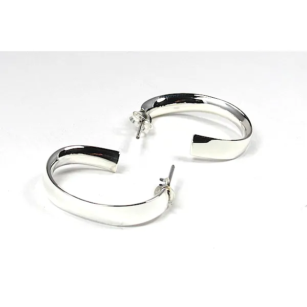 Slightly Twisted Hoop Sterling Silver Earrings with Post