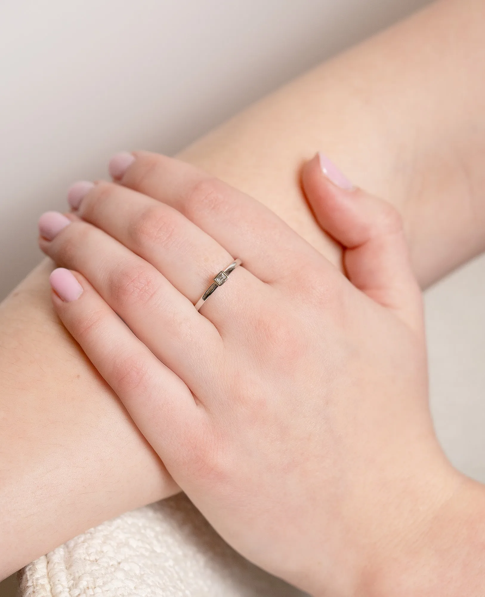 Stackable White Gold Baguette Diamond Ring