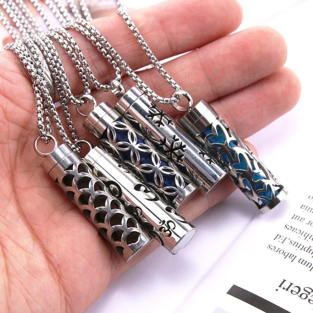 Stainless Steel Aromatherapy Pendant: Cylinder Love Necklace