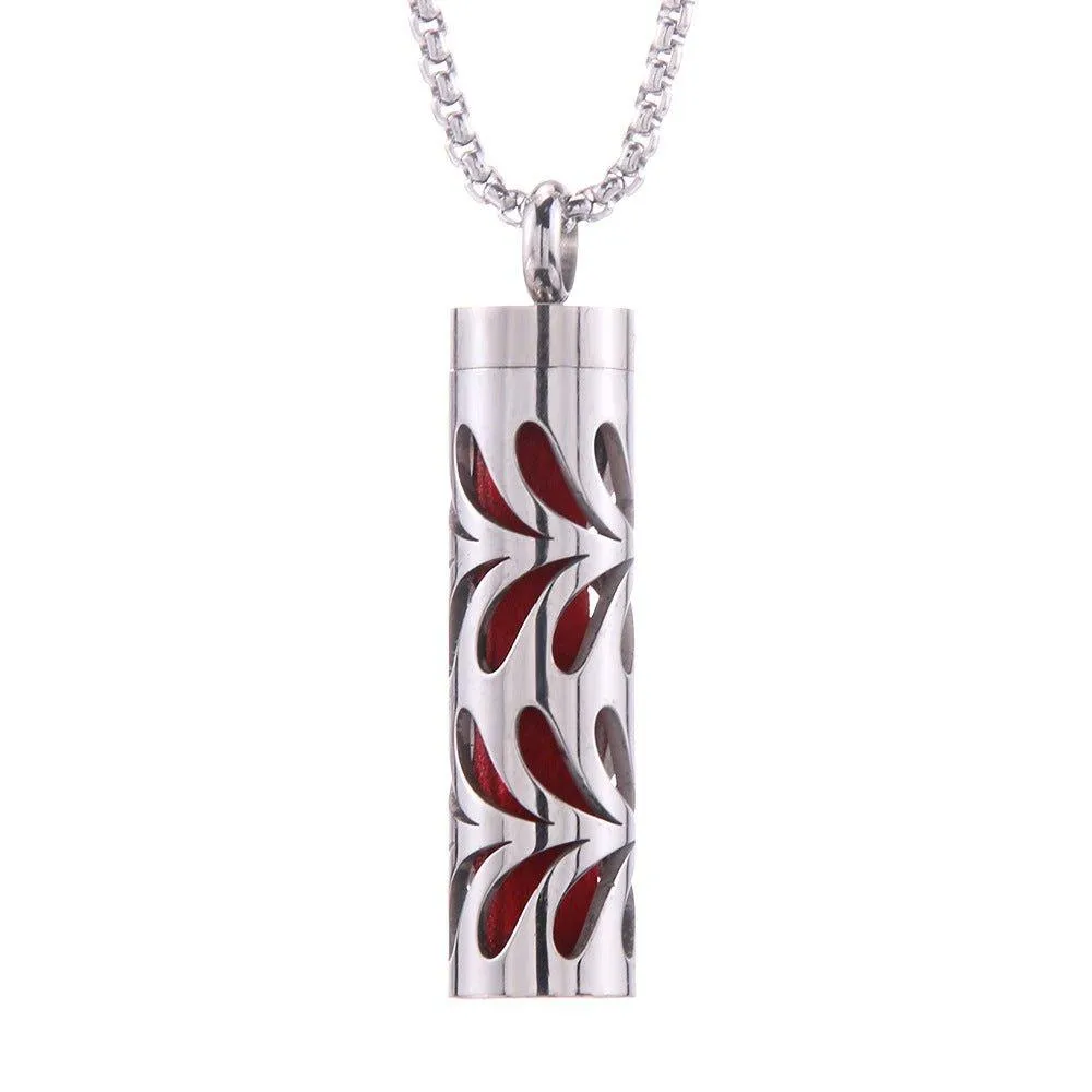 Stainless Steel Aromatherapy Pendant: Cylinder Love Necklace