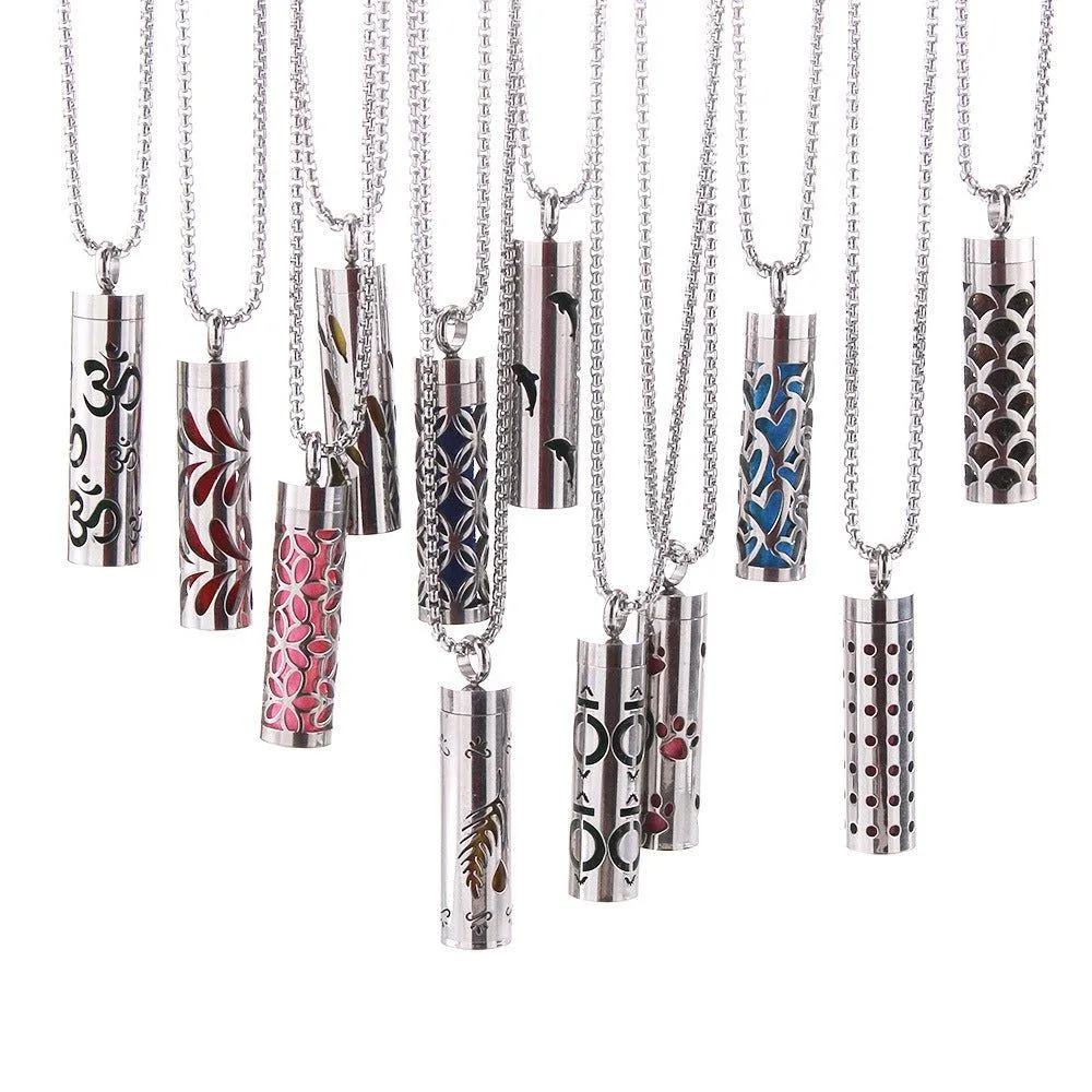 Stainless Steel Aromatherapy Pendant: Cylinder Love Necklace