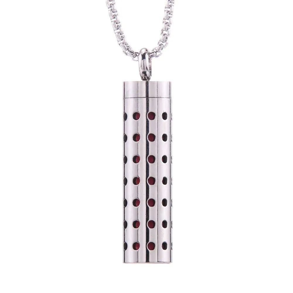 Stainless Steel Aromatherapy Pendant: Cylinder Love Necklace