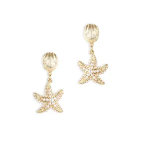 Starfish and shell stud drop earrings