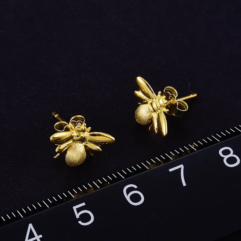 Sterling Silver Bee Earrings  18K Gold Honeybee Studs | Lotus Fun