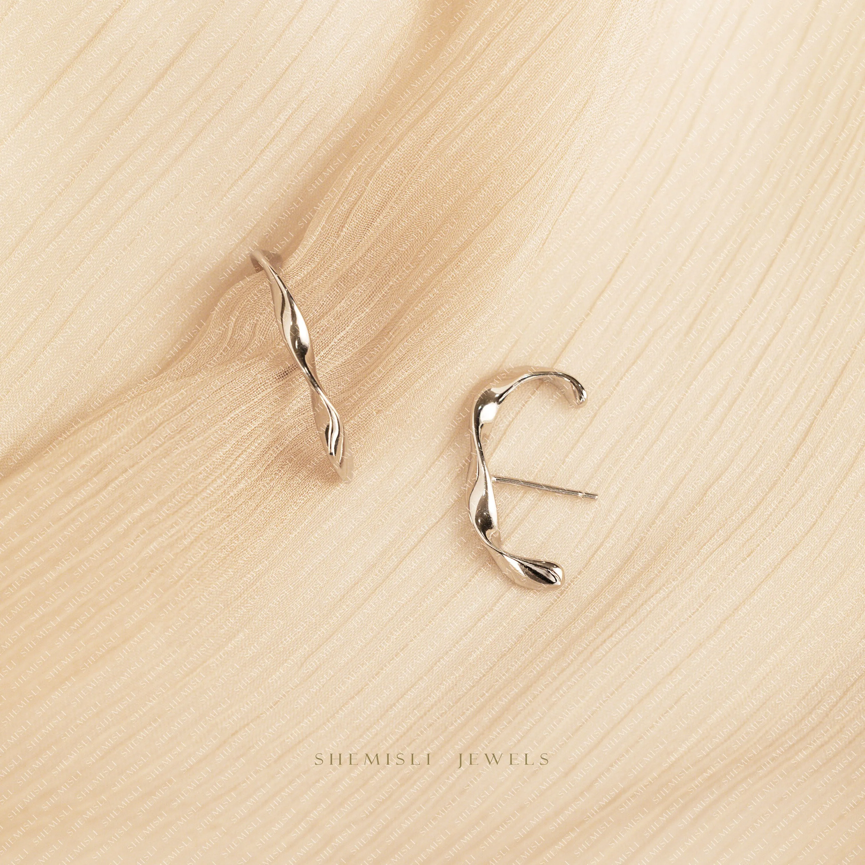 Stud Lobe cuff earrings, Twisted Wire, Unisex, Gold, Silver SHEMISLI SS054