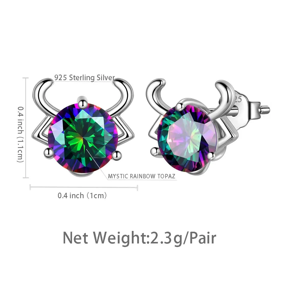 Taurus Stud Earrings Women Girls Constellation Jewelry Mystic Topaz Sterling Silver