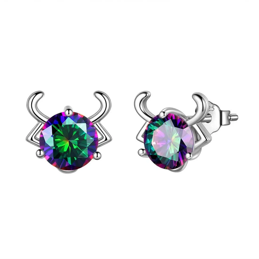 Taurus Stud Earrings Women Girls Constellation Jewelry Mystic Topaz Sterling Silver