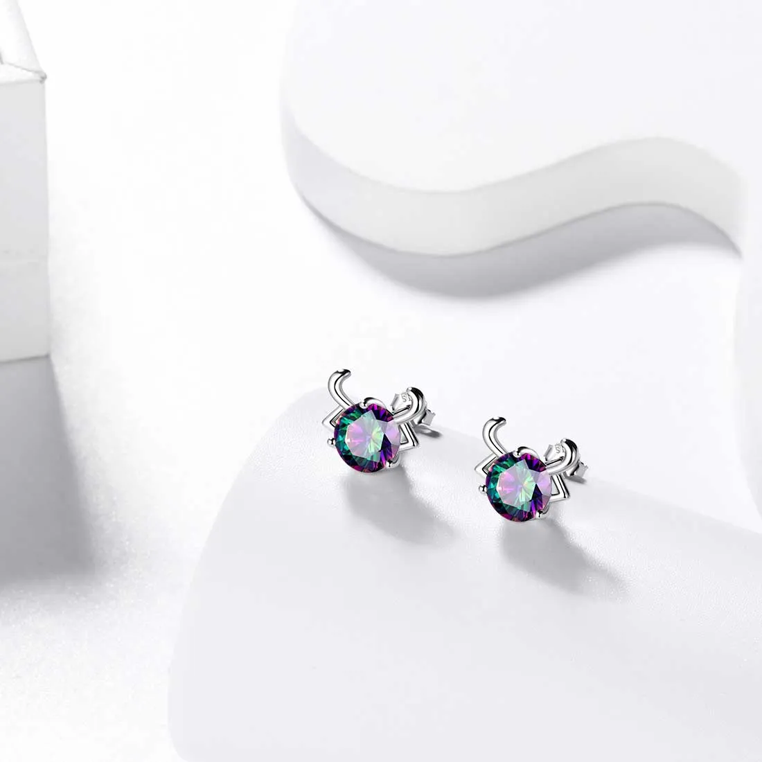 Taurus Stud Earrings Women Girls Constellation Jewelry Mystic Topaz Sterling Silver