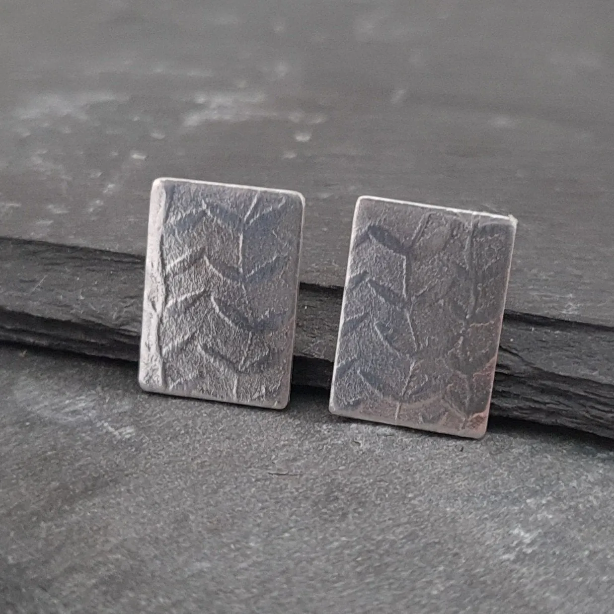 Textured Rectangular Tab Earrings in Sterling Silver