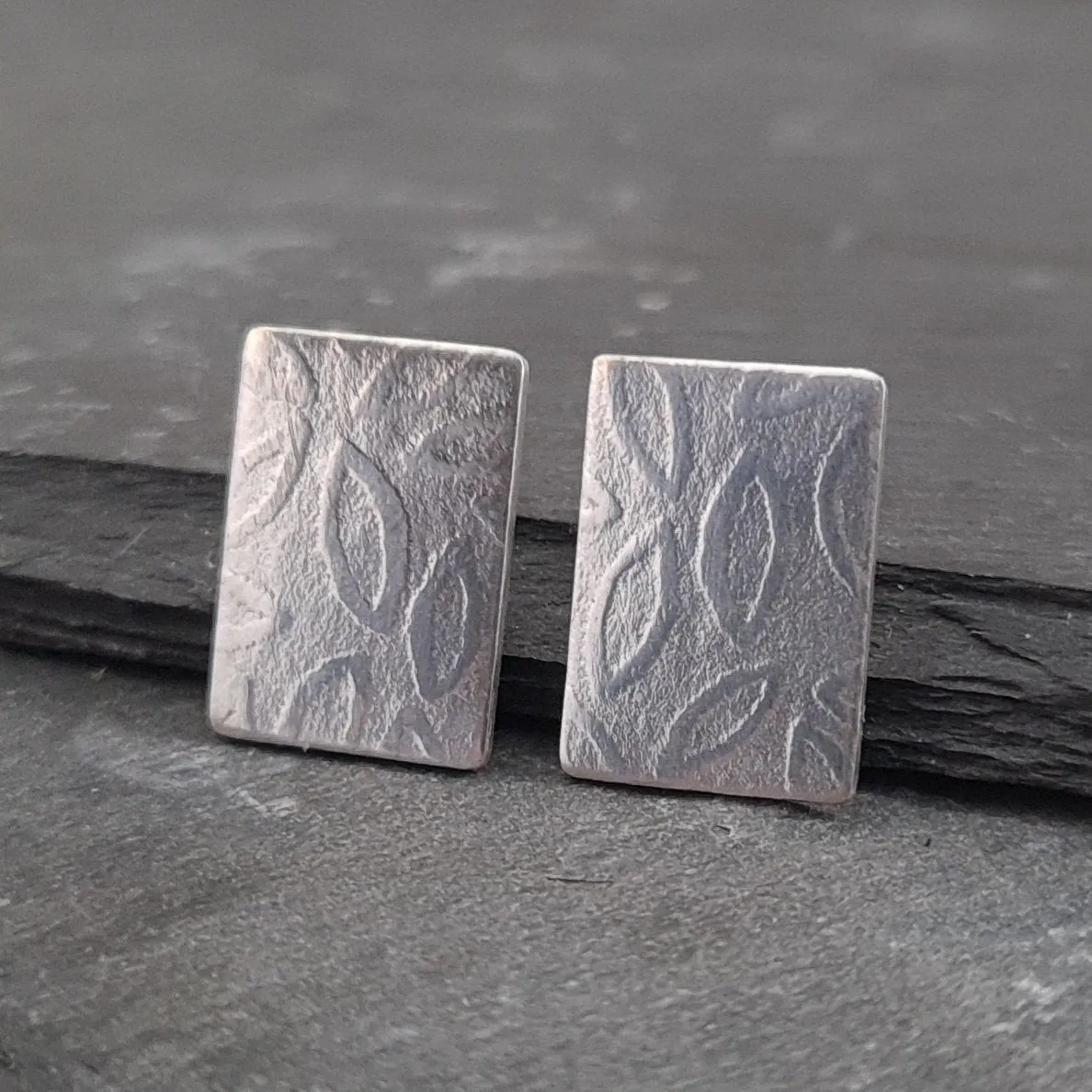 Textured Rectangular Tab Earrings in Sterling Silver