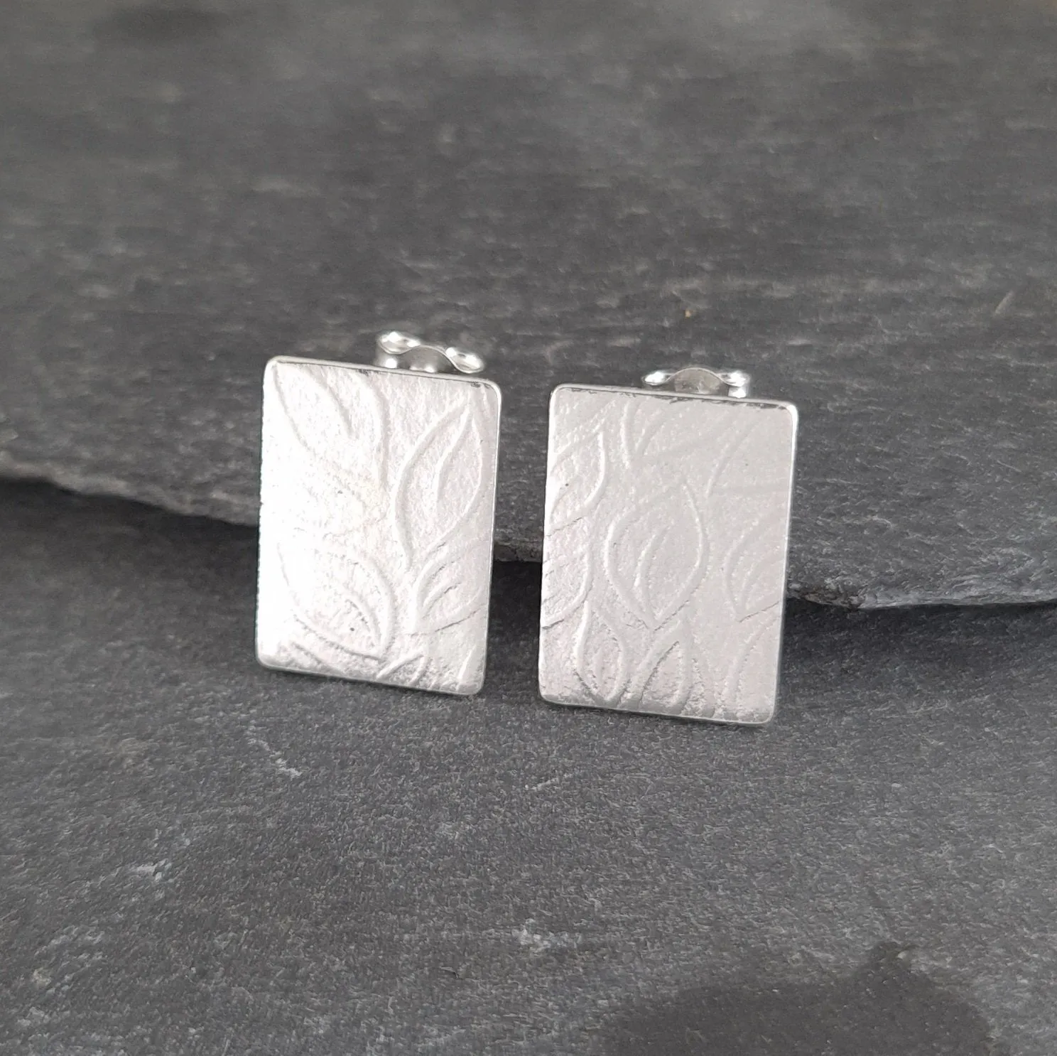 Textured Rectangular Tab Earrings in Sterling Silver