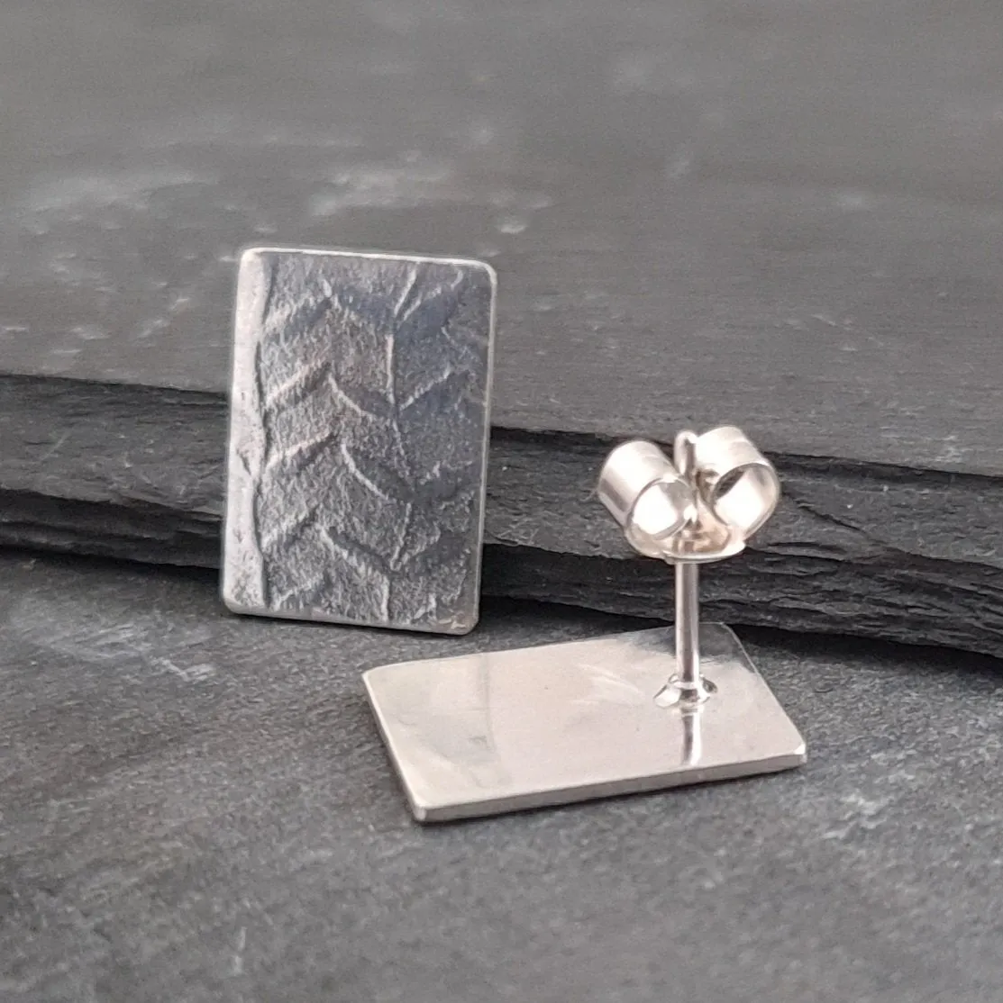 Textured Rectangular Tab Earrings in Sterling Silver