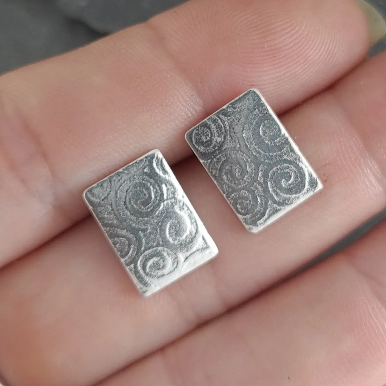 Textured Rectangular Tab Earrings in Sterling Silver