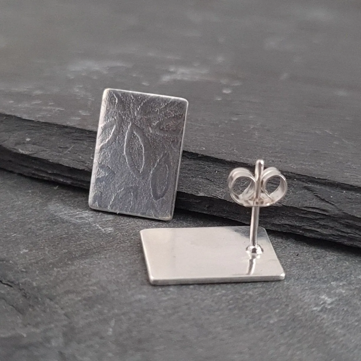 Textured Rectangular Tab Earrings in Sterling Silver