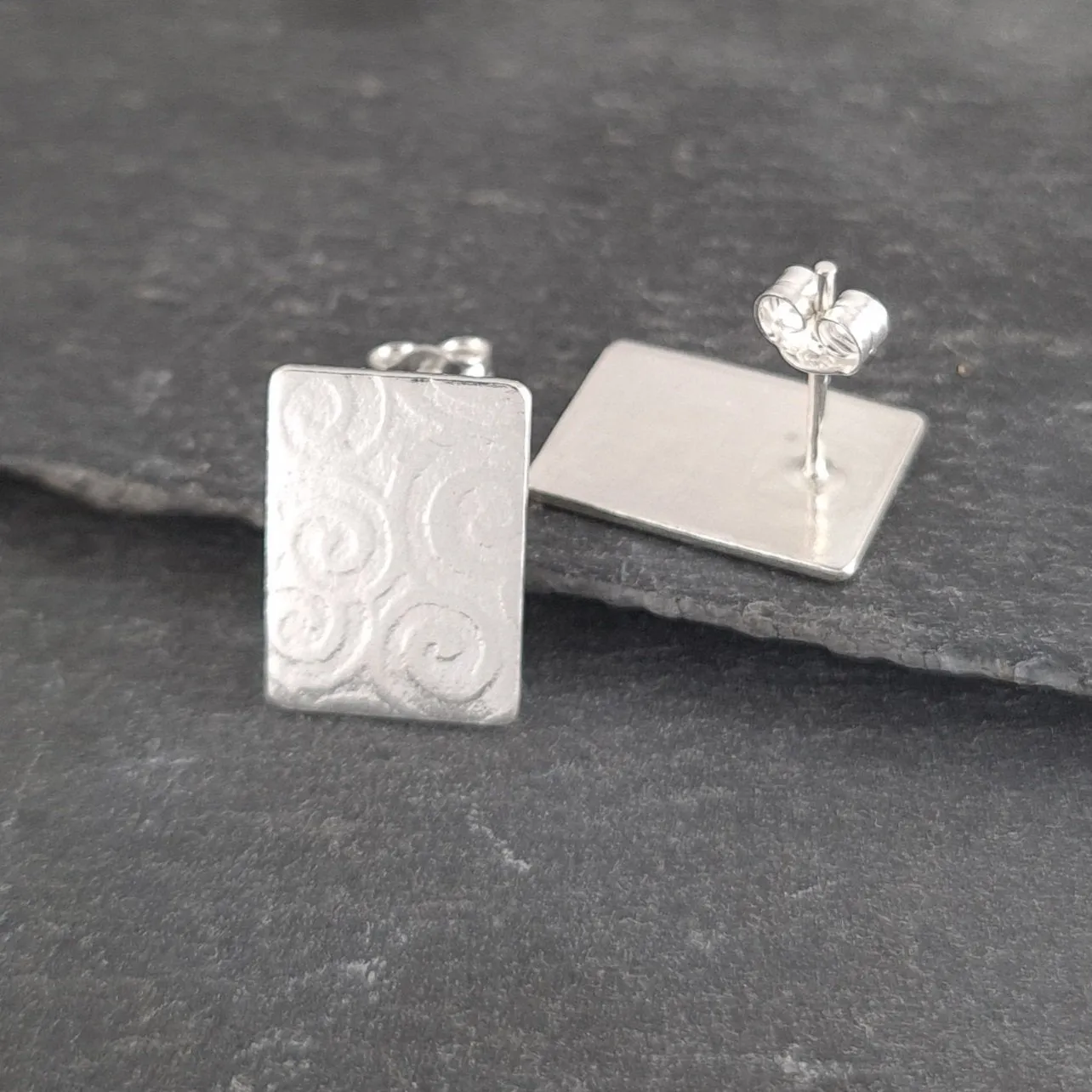 Textured Rectangular Tab Earrings in Sterling Silver