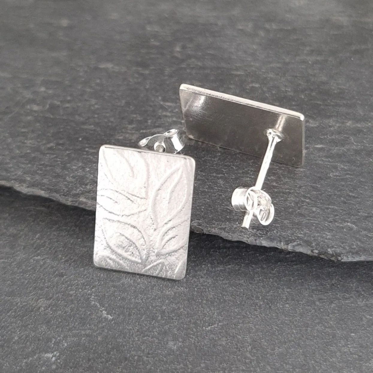 Textured Rectangular Tab Earrings in Sterling Silver