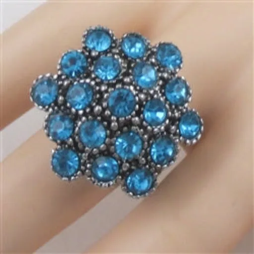 Turquoise Rhinestone  Adjustable Statement Ring