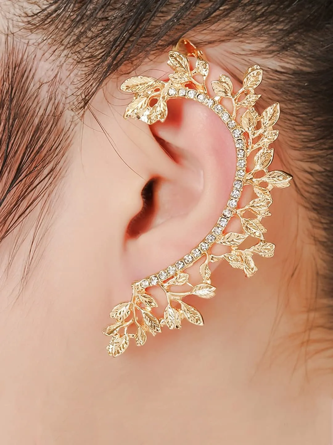 Yellow Chimes Earrings for Women & Girls Fashion Gold Ear Cuff | Gold Plated Leafy Shaped Single Clip On Ear Cuff Western Ear Cuffs Earrings | Birthday Gift for Girls and Women