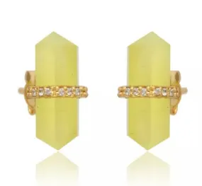 Yellow Moonstone and CZ Gemstones Pencil Stud Earrings